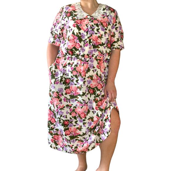 Vintage Garden Floral Midi Plus Size Spring Easter Tea Party Dress 3XL - Picture 3 of 6